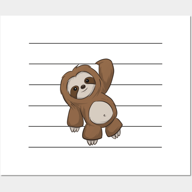 Slothy Hanging Chiller Cute Lazy Kawaii Baby Sloth Wall Art by SkizzenMonster